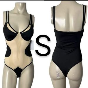 🆕Nude Tan & Black Fashion Mesh Bodysuit~Size S